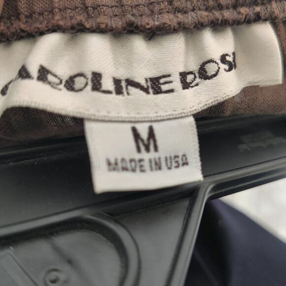 Vintage Caroline Rose Cropped Wide Leg 100% Linen Pants Brown Size M - Picture 4 of 5